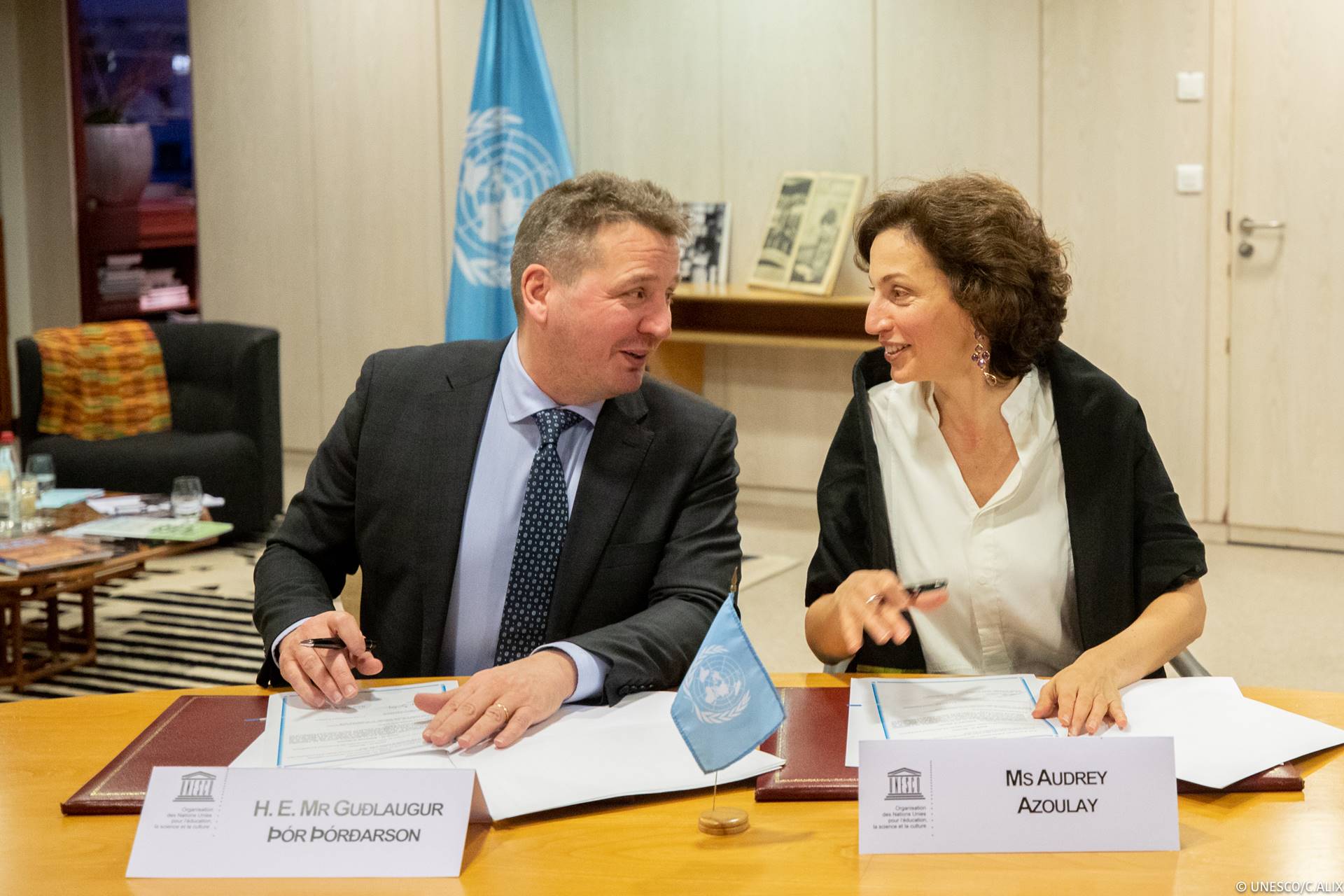 Gudlaugur Thór Thórdarson, Minister for Foreign Affairs and International Development Cooperation, and Audrey Azoulay, Director-General of UNESCO. Picture from 2019. - mynd