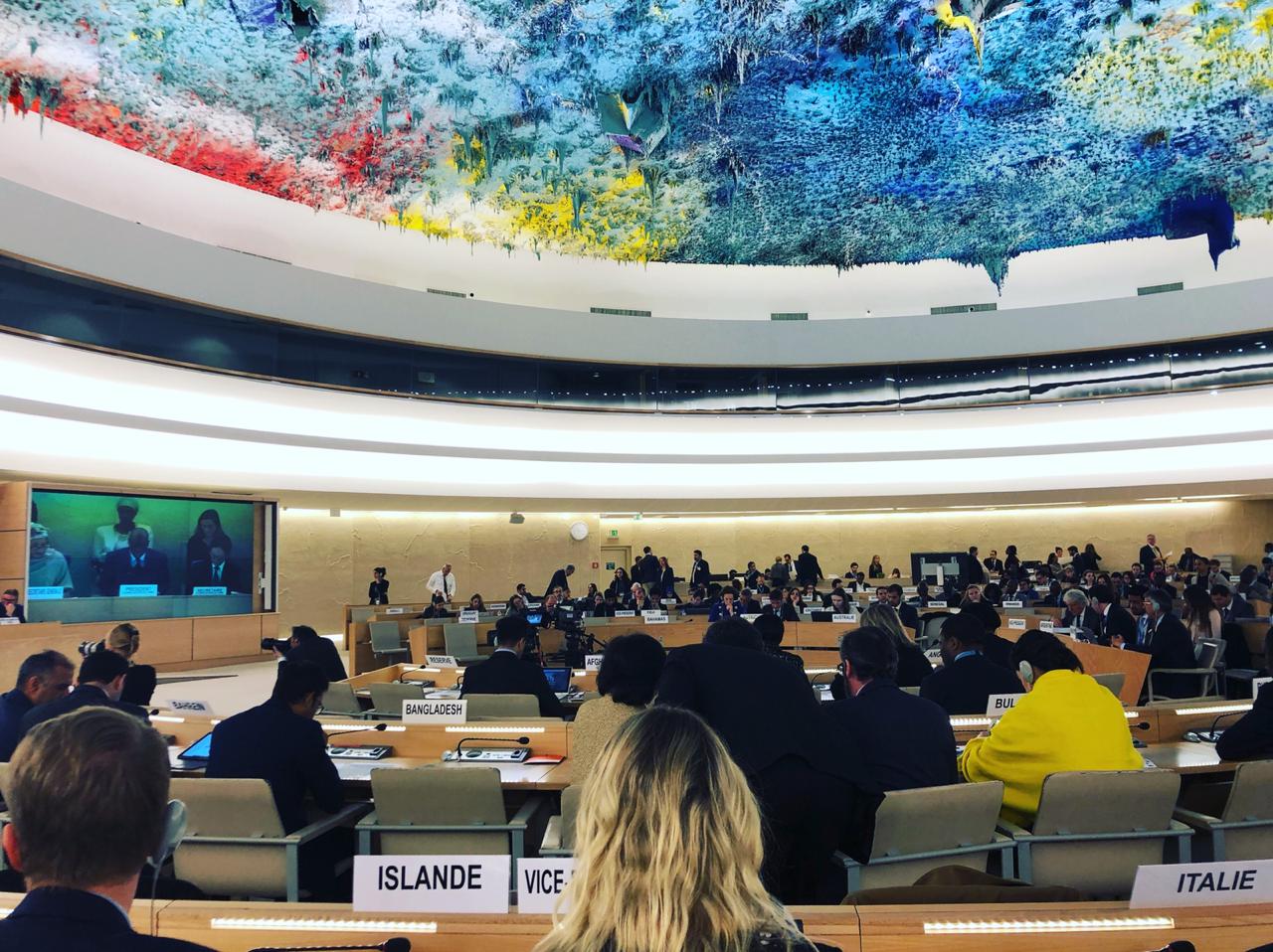 Permanent Representative of Iceland to the UN Human Rights Council, delivered the joint speech on behalf of 36 states - mynd