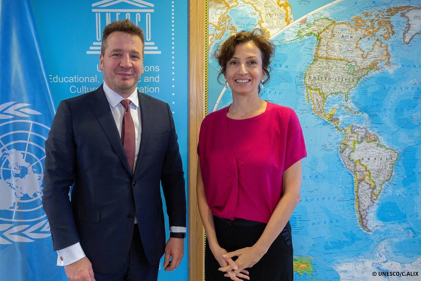 The Minister for Foreign Affairs and International Development Cooperation, Guðlaugur Thór Thórdarson, and UNESCO Director-General, Audrey Azouley. Photo from 2019. - mynd