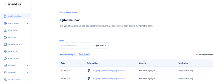 Screenshot of digital mailbox