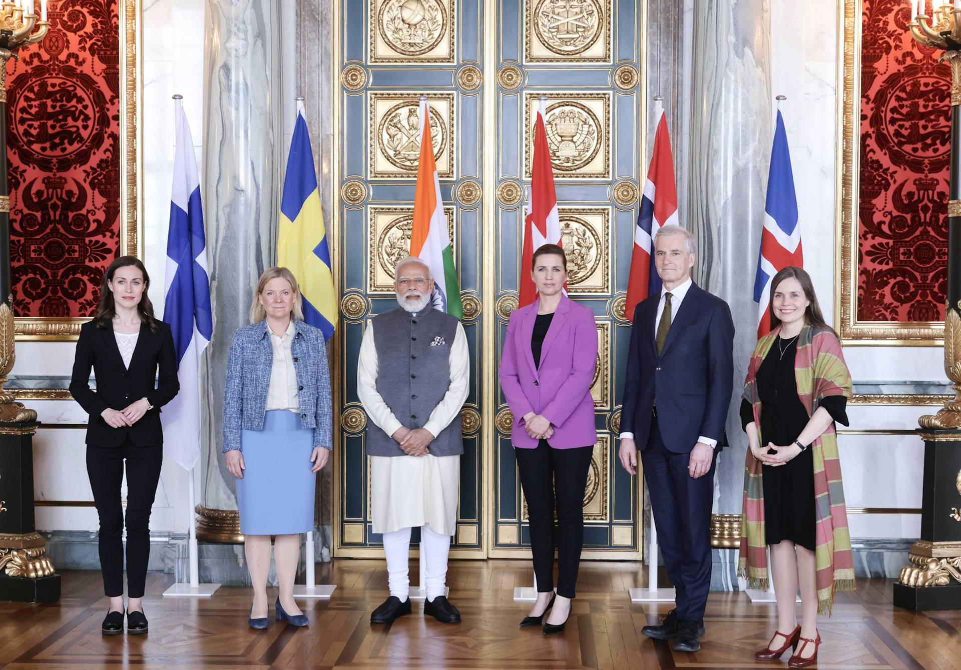 The Nordic Prime Ministers with Prime Minister Modi. Photo/Danish Prime Minister's Office - mynd