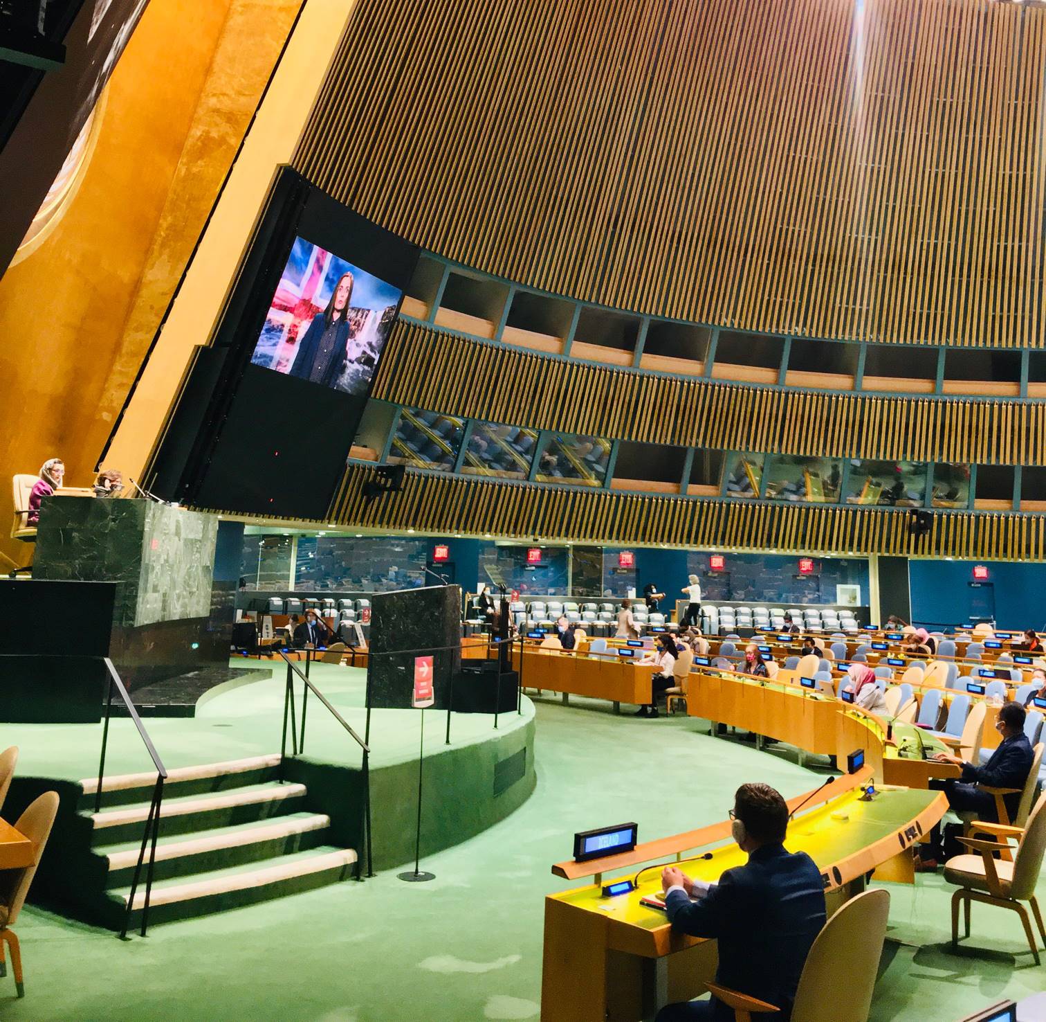 Katrín Jakobsdóttir, Prime Minister of Iceland, addresses the high-level meeting of the General Assembly to commemorate the 25th anniversary of the Fourth World Conference on Women - mynd