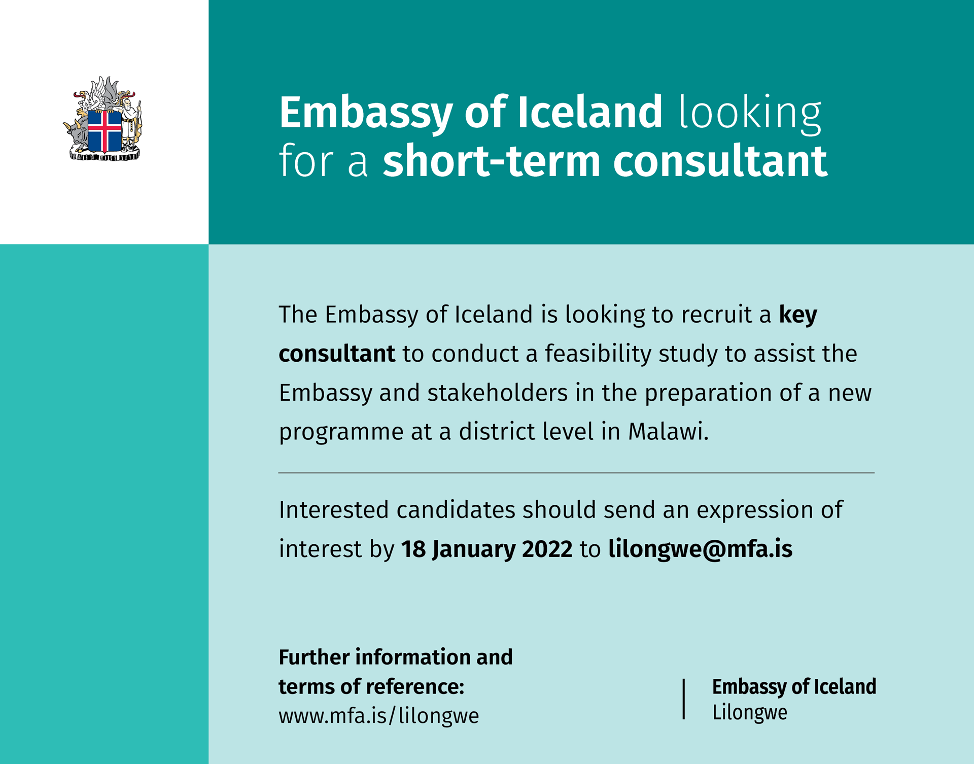 Embassy of Iceland looking for a short-term consultant - mynd