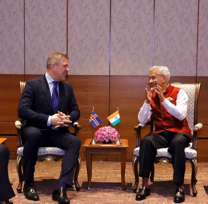 Meeting of Icelandic Minister for Foreign Affairs and the Minister for External Affairs of India.  ​ - mynd