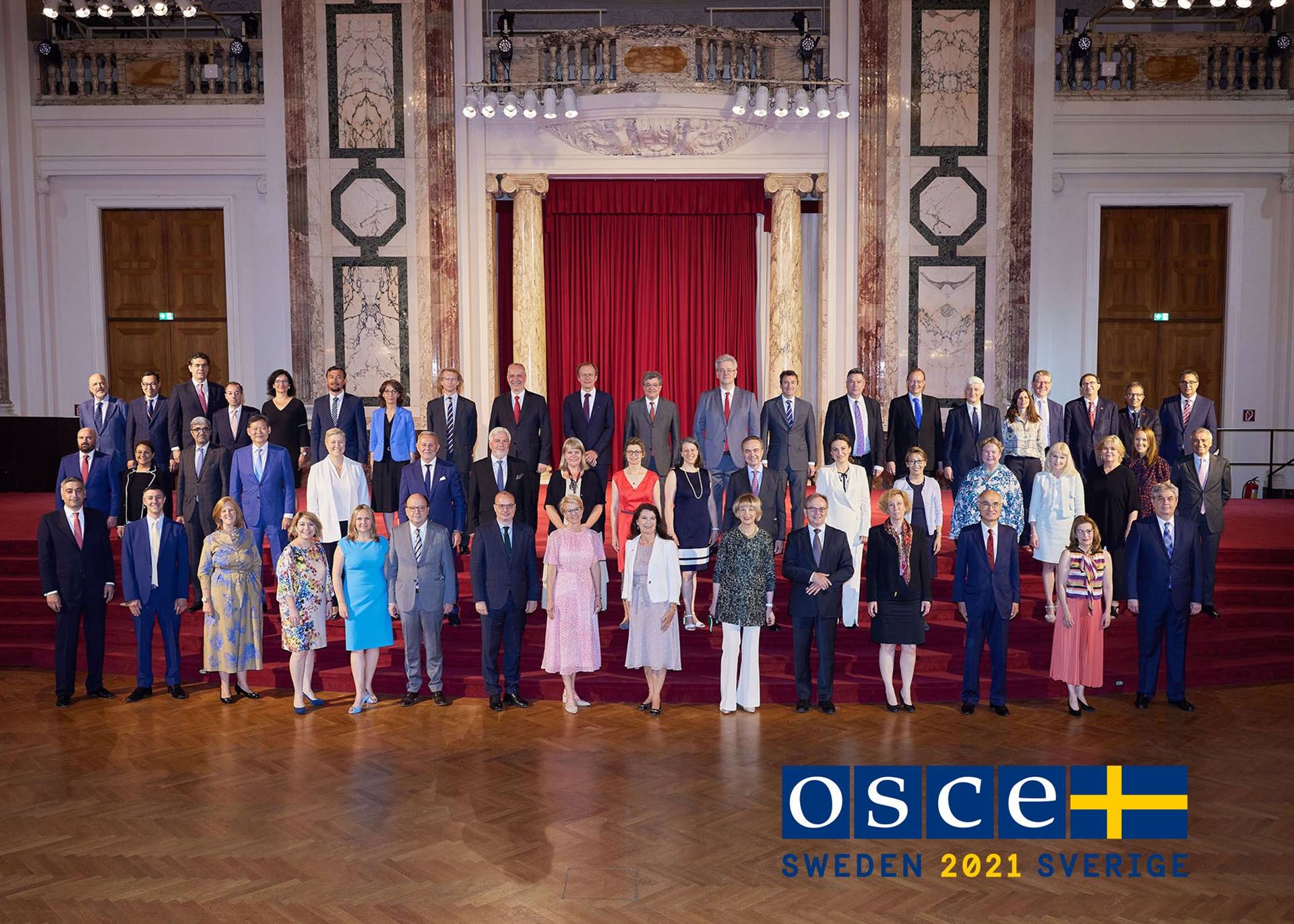 The Permanent Representatives of the 57 OSCE participating States joined H.E. Ms. Anne Linde, Foreign Minister of Sweden on 29 June 2021 at Hofburg Vienna. - mynd
