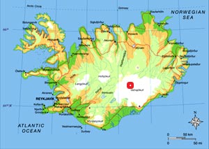 Grimsvotn in Vatnajokull glacier is more than 200 km away from Reykjavik